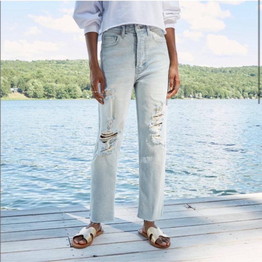 Women's High-Rise Distressed Straight Jeans - Wild Fable™ Light Wash 2